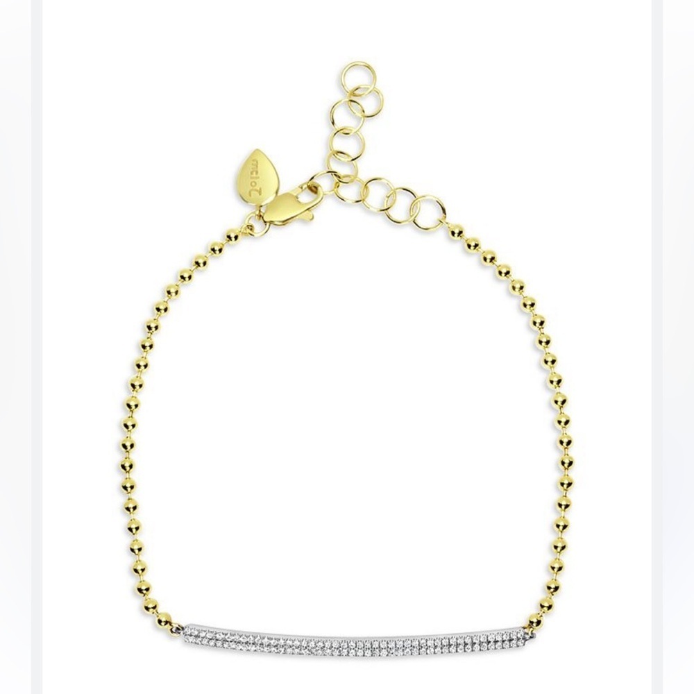 NWT Meira T 14K Yellow Gold Diamond Bar Bead Chain Bracelet Half Tennis Bracelet